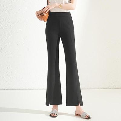 High Waist Elastic Mermaid Flare Pants - 2026 Summer Fashion Women's Slit Casual Cropped Trousers
