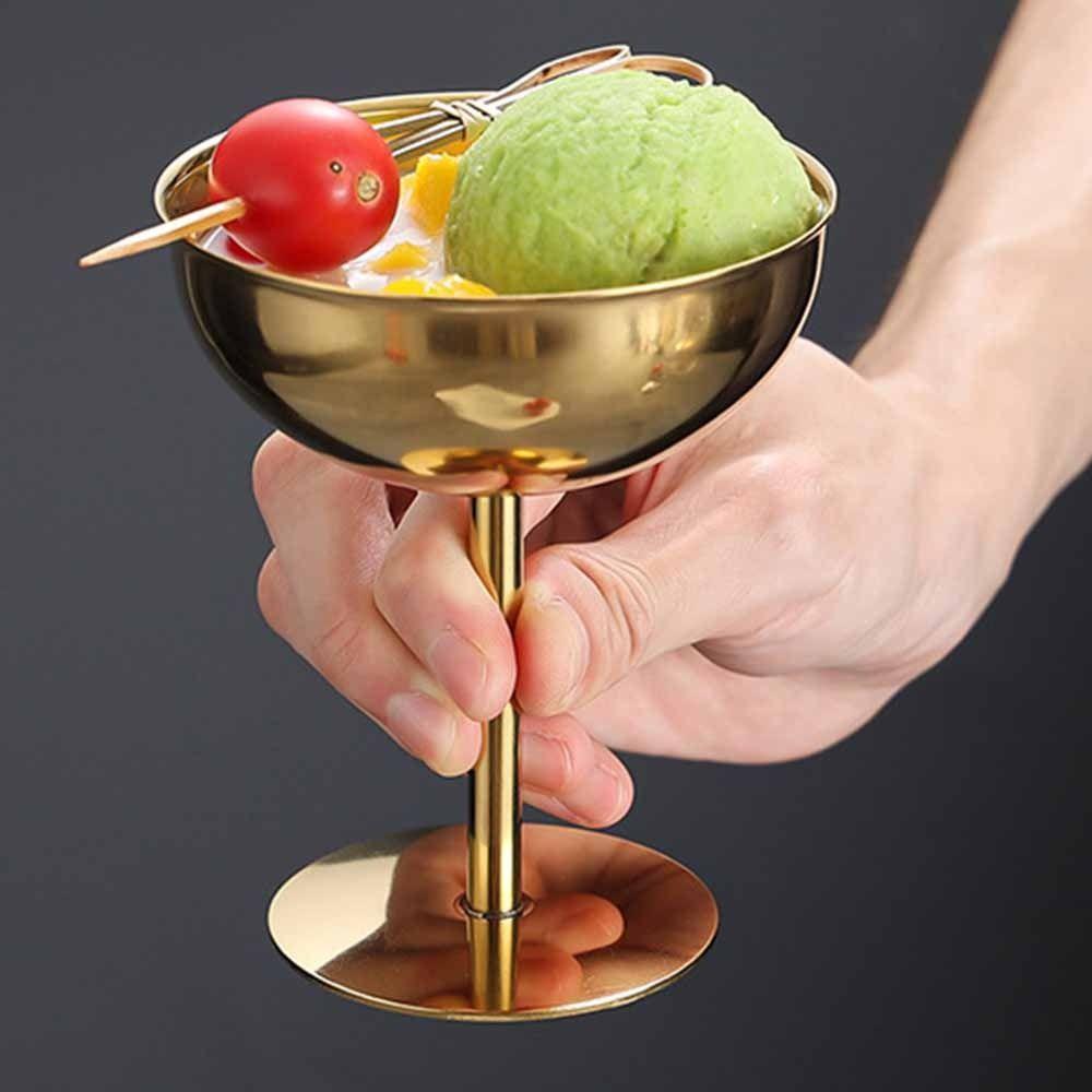 Food Grade Ice Cream Cup Stainless Steel Pudding Dessert Bowl Stemmed Fruit Plate Bar Tableware