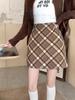 Women's A-line Plaid Retro Red Short Skirt - Autumn/Winter Petite Wool, Hip-hugging