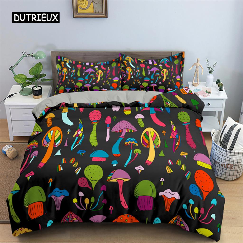 Abstrakte menschliche Gesichter Bettbezug Twin Full King Double Mikrofaser Mystische Kunstwerk Bettbezug Psychedelische Graffiti Bettwäscheset