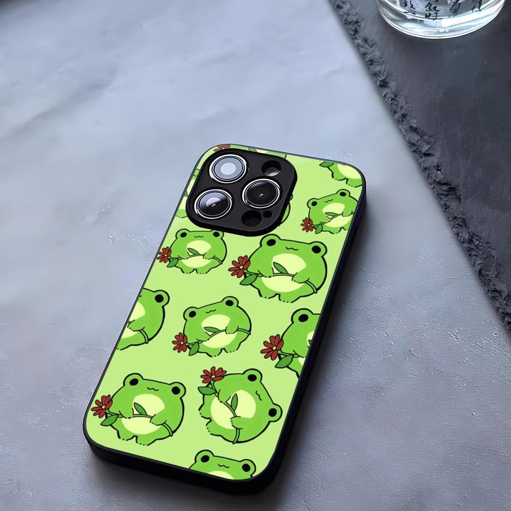 Cartoon Cute Frog Phone Case Tempered Glass For IPhone 17 13 14 16 12 15 11 Pro Max Plus Mini X XR SE2020 Coque