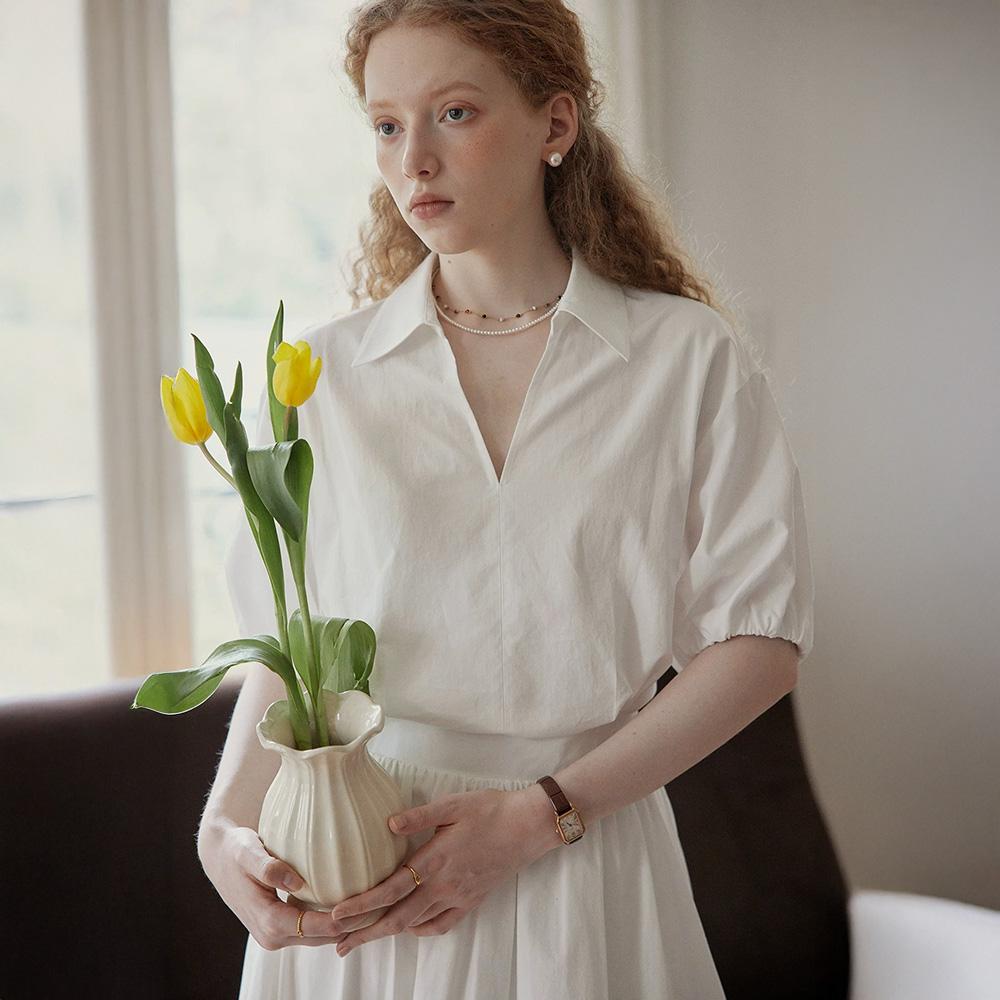 Peulaudeumali Pm_Collar Puff Sleeve White Dress