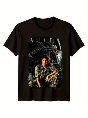 Novelty Vintage Alien Poster Horror Movie Style Graphic T Shirt Women Unisex Cotton Tee Summer Spring Oversized Top Harajuku ONeck