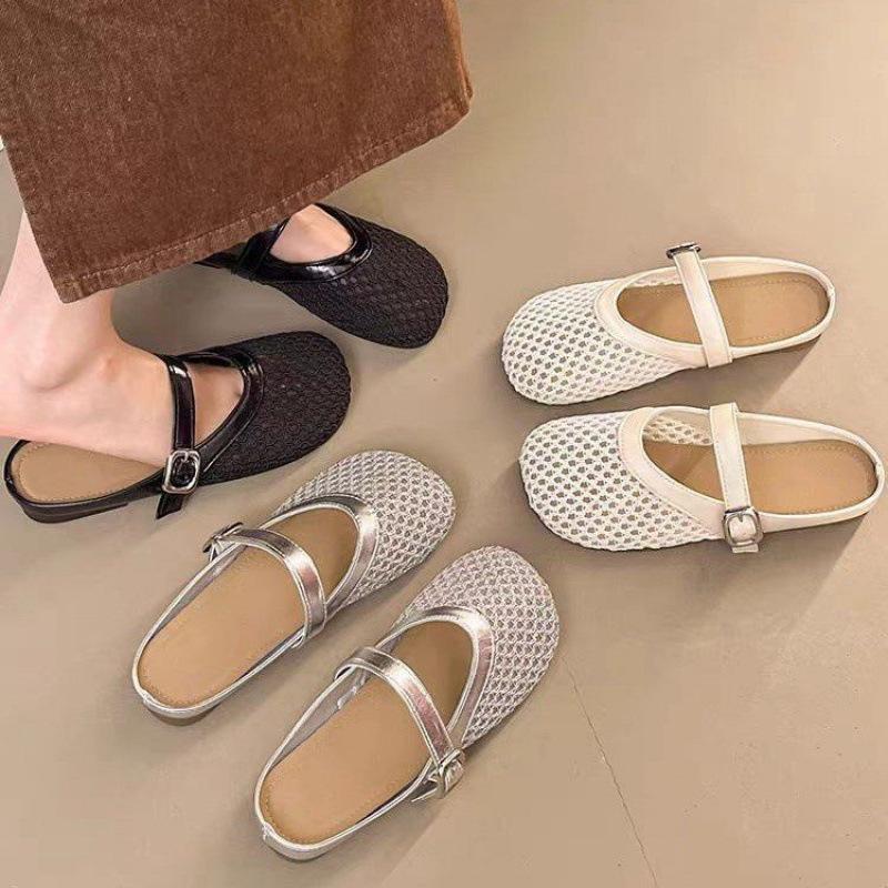Hollow bag head half slippers women's 2025 summer new belt buckle comfortable versatile temperament women's flat bottom cool slippers