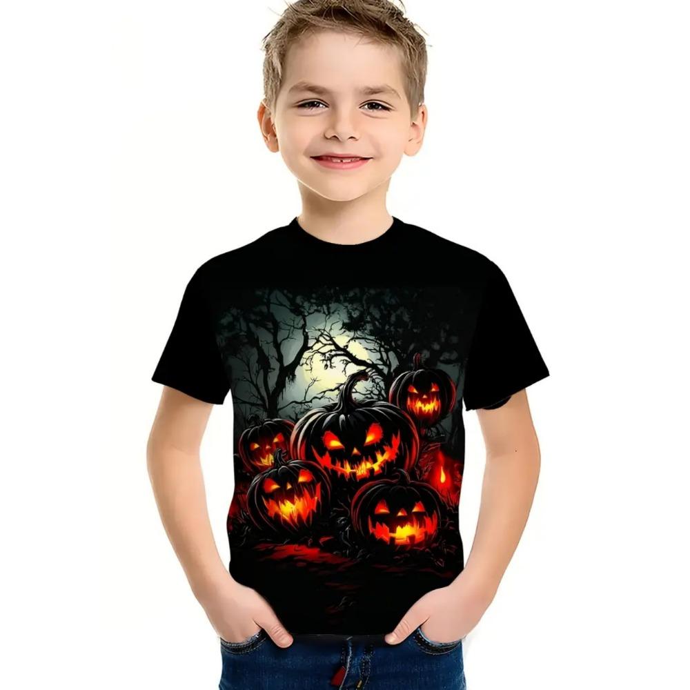 Halloween Children's Clothing Cute Pumpkin Ghostly Leaves 3D Printed Casual O-neck Short Sleeved Quick Drying Boy's Children's T-shirt