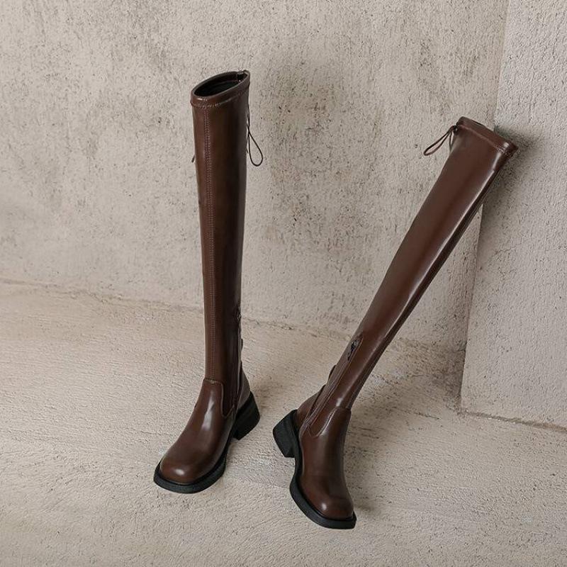 Autumn and winter women's Martin boots thick-soled non-slip round head medium heel large size women's boots rubber sole new over-the-knee lea