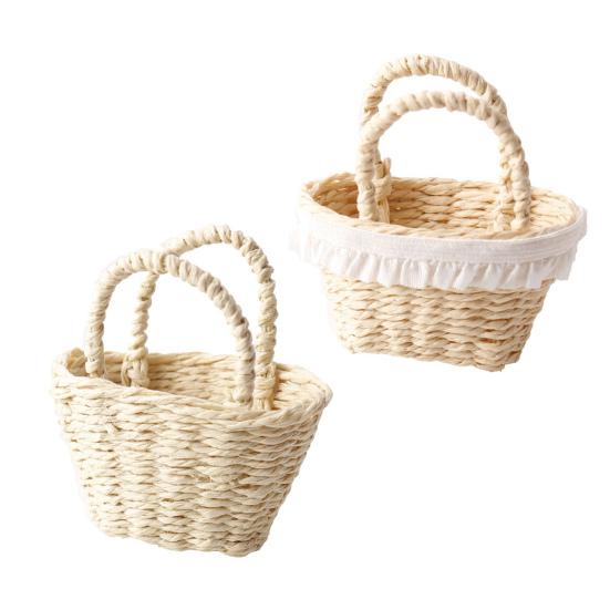 Yousheng 1:Dukkehuskurv i skala 12 Mini flettet kurv med håndtak Mikroscene Vevd oppbevaringskurv med blondekant for dukkehustilbehør