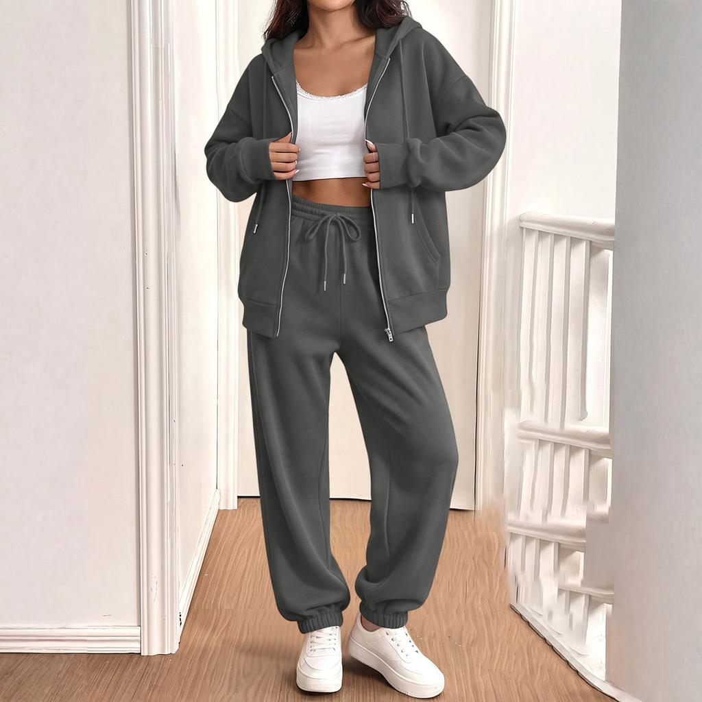 Women's Casual Sweatshirt Jacket and Jogger 2 Piece Set for Fall Winter Wear