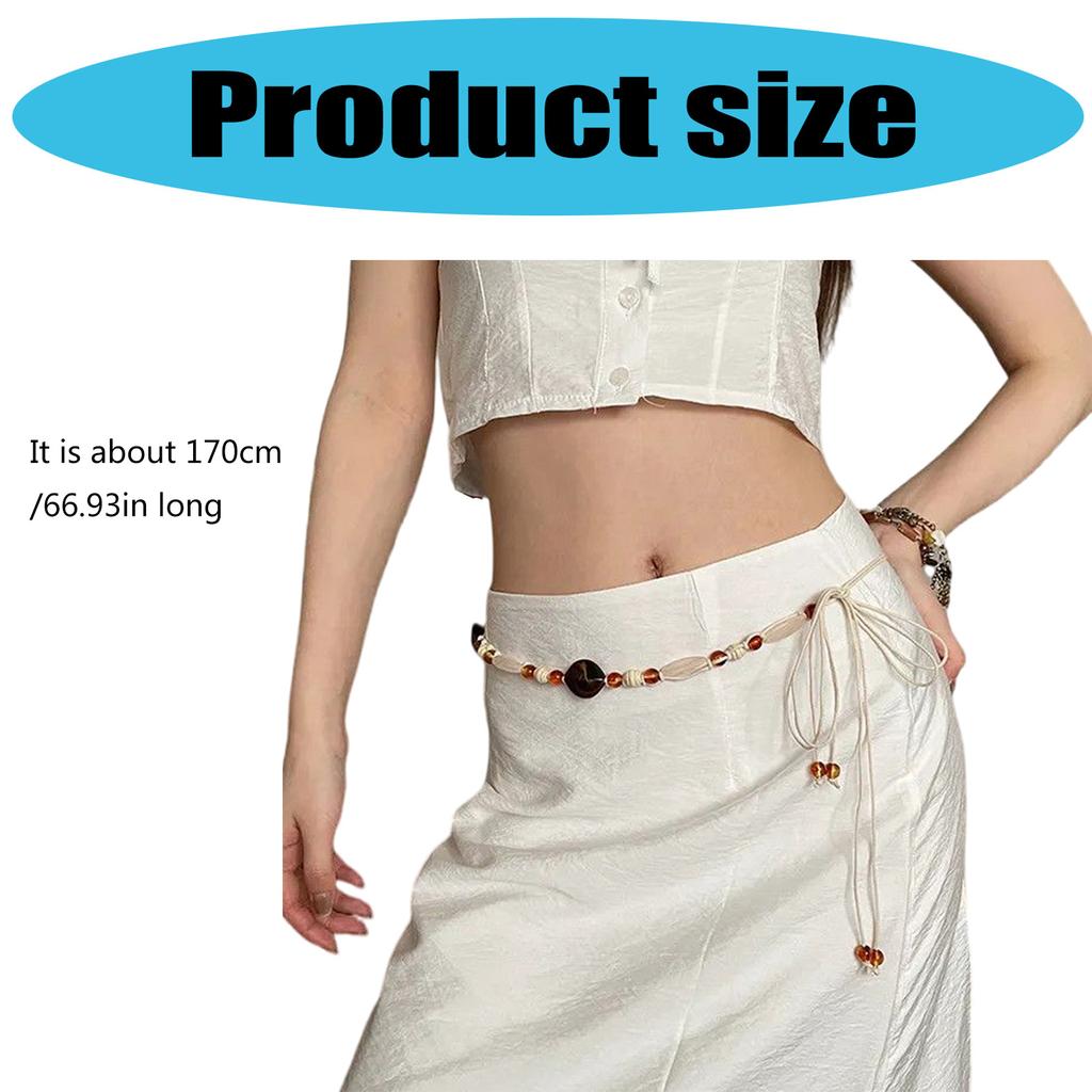 Adjustable Bohemian Braided Waist Rope with Beaded Design Waist Jewelry for Dresses and Skirts Wax Rope Accessory