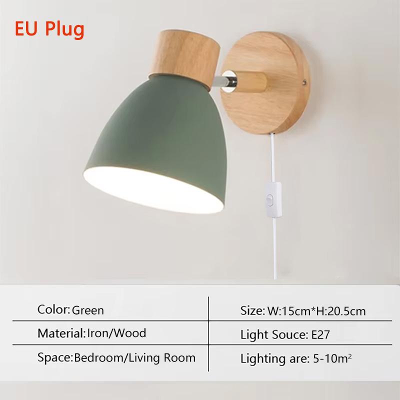 Nordic LED Wall Sconce Minimalist Iron with Switch E27 Wall Lamp For Bedroom Bedside Study Office Indoor Illumination Fixtures