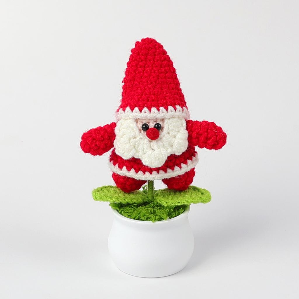 Creative Handmade Knitted Santa Claus Doll Potted Christmas Gift Cute Wool Crochet Santa Claus Potted Christmas Home Decoration