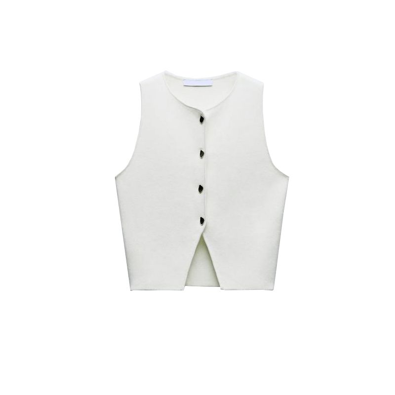 Spring New Minimalist Temperament Commute Fashion All-Match Round Neck Sleeveless Split Knitting Short Top 5536027