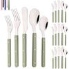 20Pcs Cutlery Set Acrylic Handle Tableware Knife Fork Set Stainless Steels Green Silver Western Dinnerware Home Kitchen Flatware