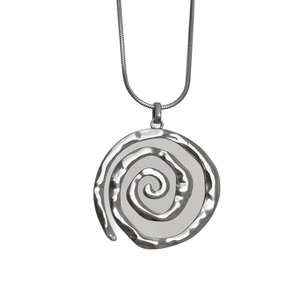 Bohemian Titanium Steel Snake Chain Necklace With Spiral Pendant For Women