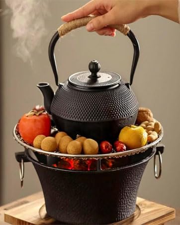 Iron Teapot and Stove Set with Tea Strainer - Suitable for Direct Flame Use - Stylish Iron Teapot, Iron Supplementation, Traditional Craft, Gift (0.6L