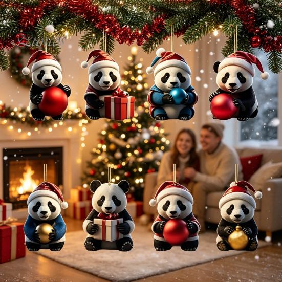 Panda Ornament Collection 2D Acrylic Cute Ornaments Advent Calendar, 24 Days Christmas Hanging Pendants Countdown Collectible for Holiday Decor Unique