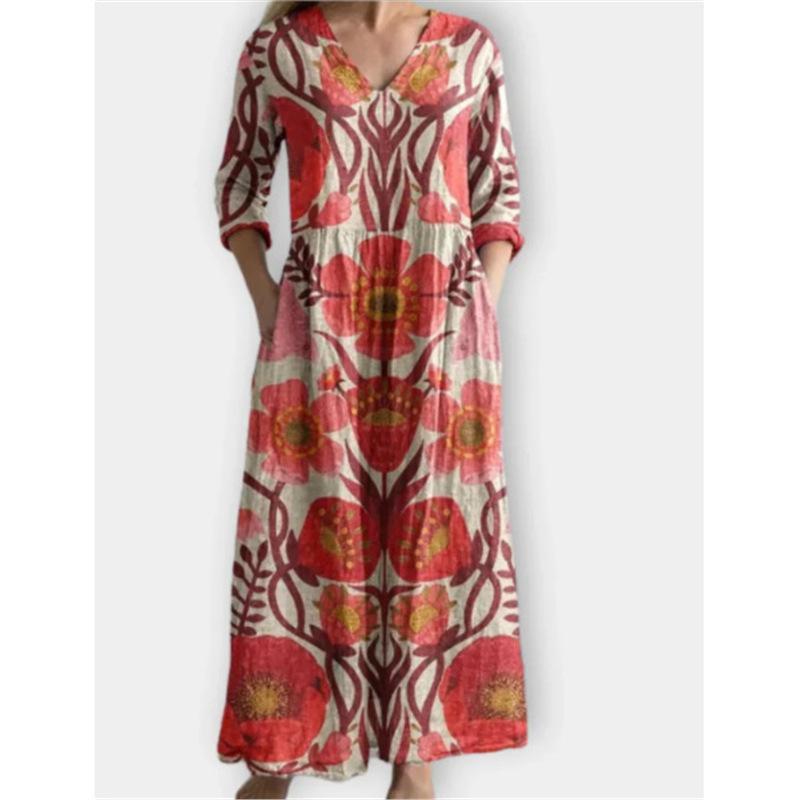 2026 new European and American 3D printing European and American summer casual loose long-sleeved dress S