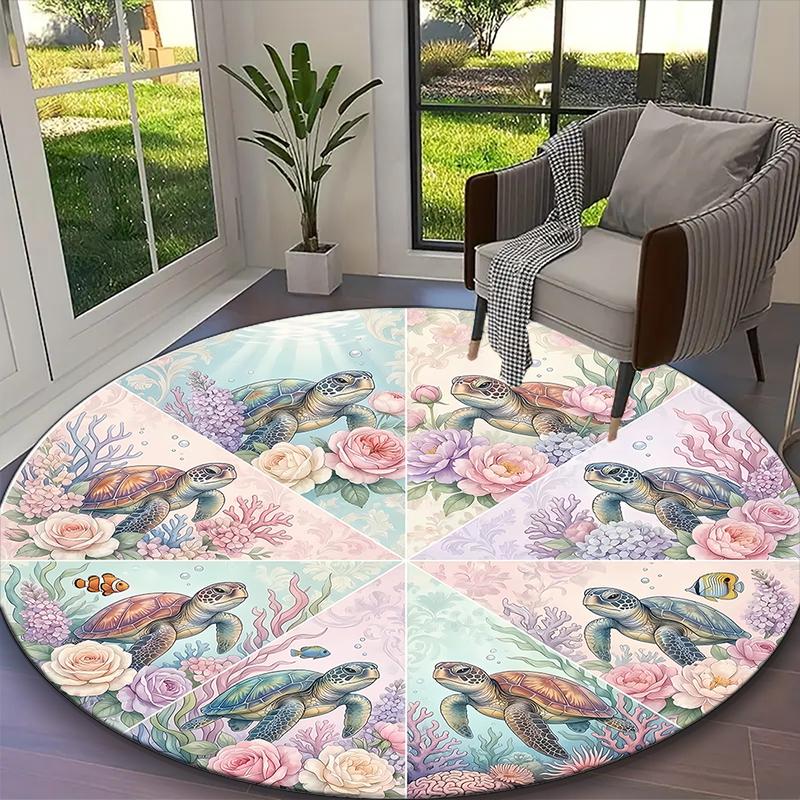 

[1pc Colored Turtles Office Carpet] Easy Maintenance Chair Rug for Conference Room Use, Durable Round Sofa Floor Mat Diameter 60cm
