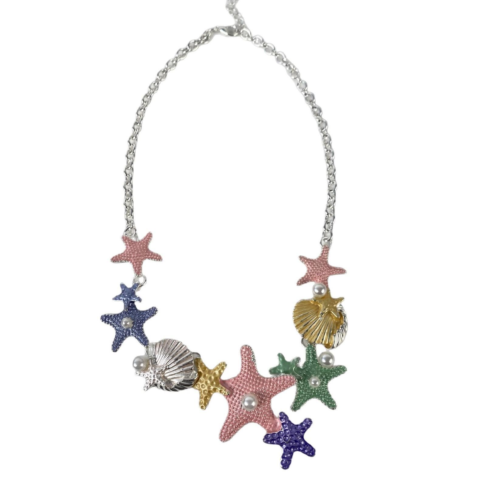 

European and American ins star shell long necklace women s versatile high-end inlaid pearl dripping oil collarbone chain necklace