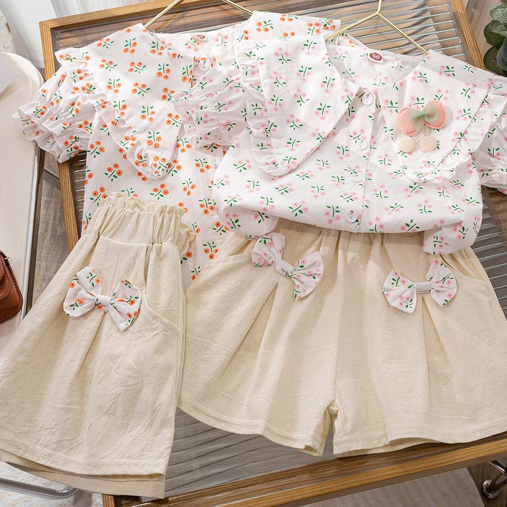 Girls Summer Floral Short Sleeve Tops And Shorts Set Cute Baby Two Piece Outfit Casual Beach Wear