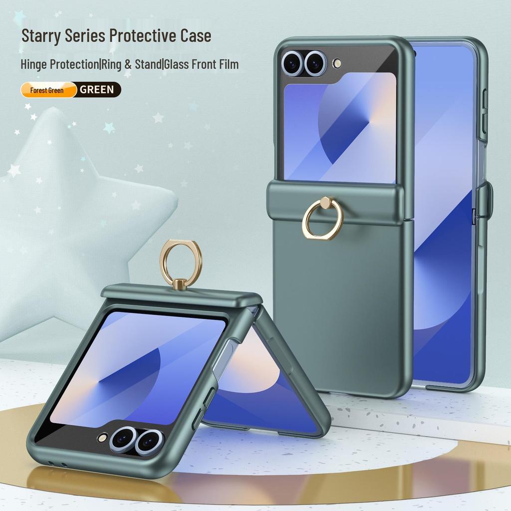 Samsung Z Flip7/6/5 Sturzsichere Handyhülle mit 4/3 Fingerringständer & Vollabdeckungsfolie