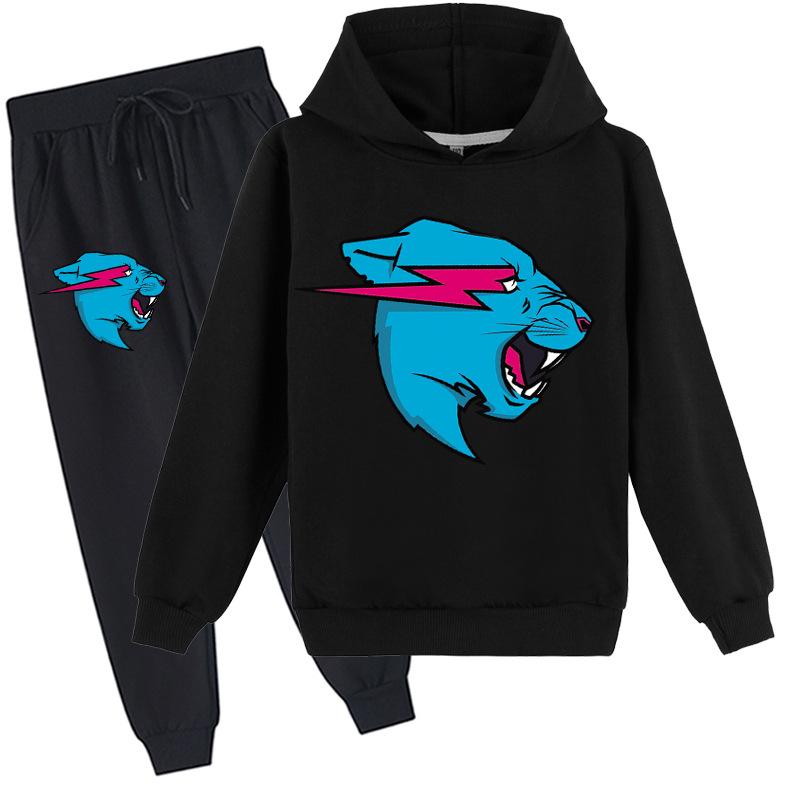 Fashion Mr Beast Lighting Cat Childrens Boys Sweater Cotton Hoodies and Pants Sets