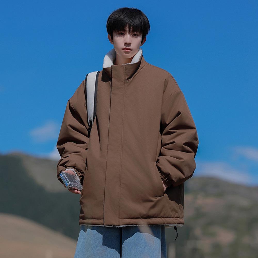 Winter new fashion versatile velvet windproof waterproof cotton-padded clothes men's casual jacket