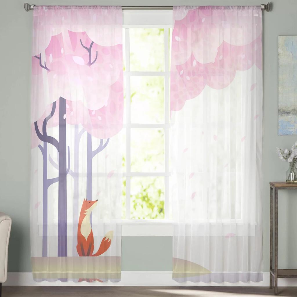 Cherry Blossom Waterside Fox Tylle Závěsy do obývacího pokoje Kuchyň Ložnice Průsvitný tyl pro kavárnu Hotel Modern Home Decor