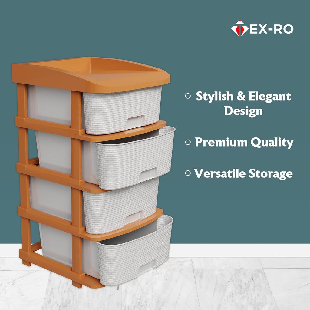 Plastic Modular Drawer Storage Chest Of Drawers Organizer Storage Box, Large Stomo Racks For Multipurpose Organizers | White | 4 Layer