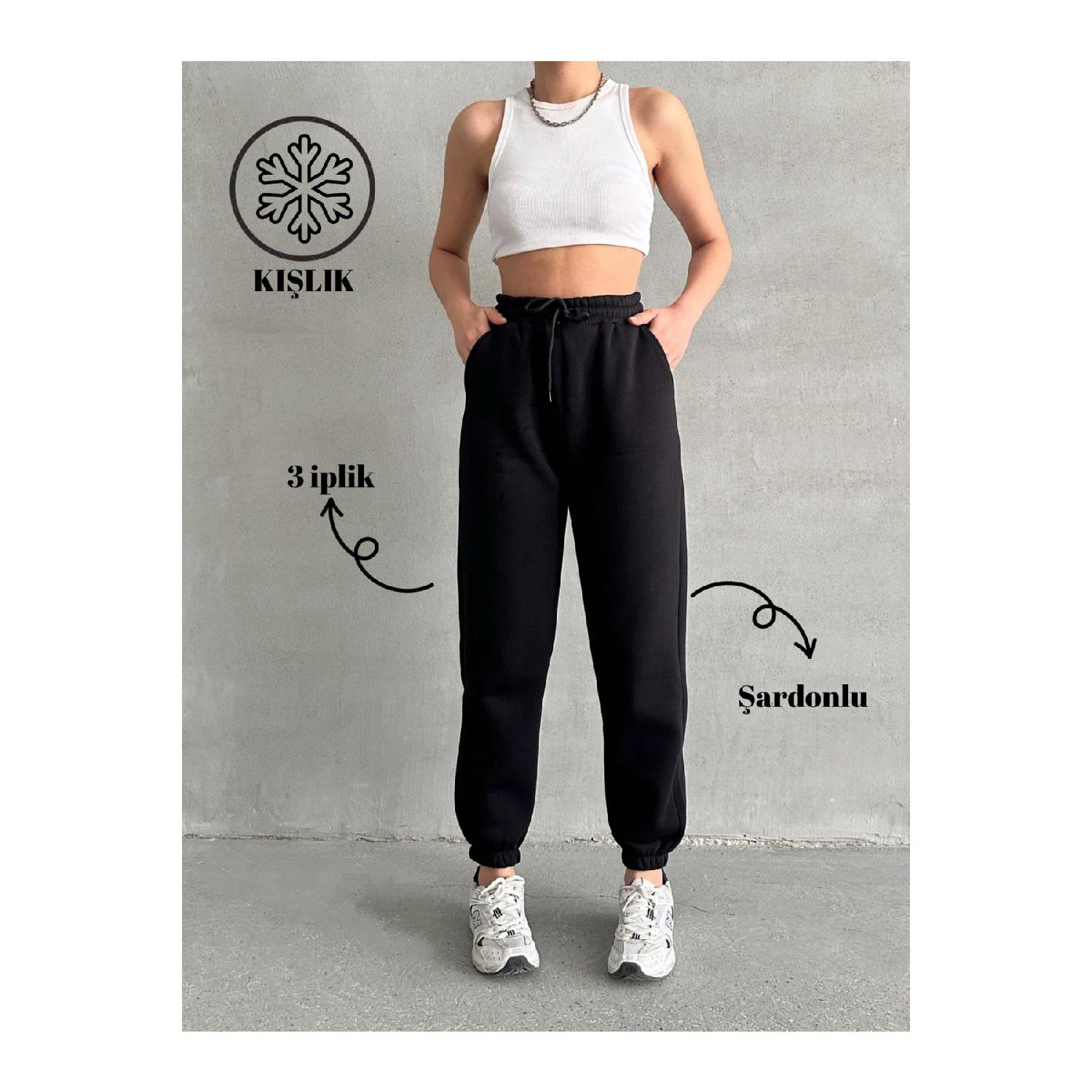 

Woman 3 Yarn Fabric Polar Jogger High Waist Service Six S чорний