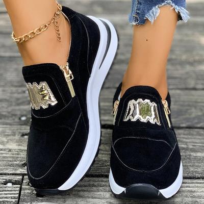 Fashion Comfortable Solid Zipper Sneakers for Women Autumn Fashion Metal Decoration Shoes Woman Lightweight Walking Sports Shoes Female