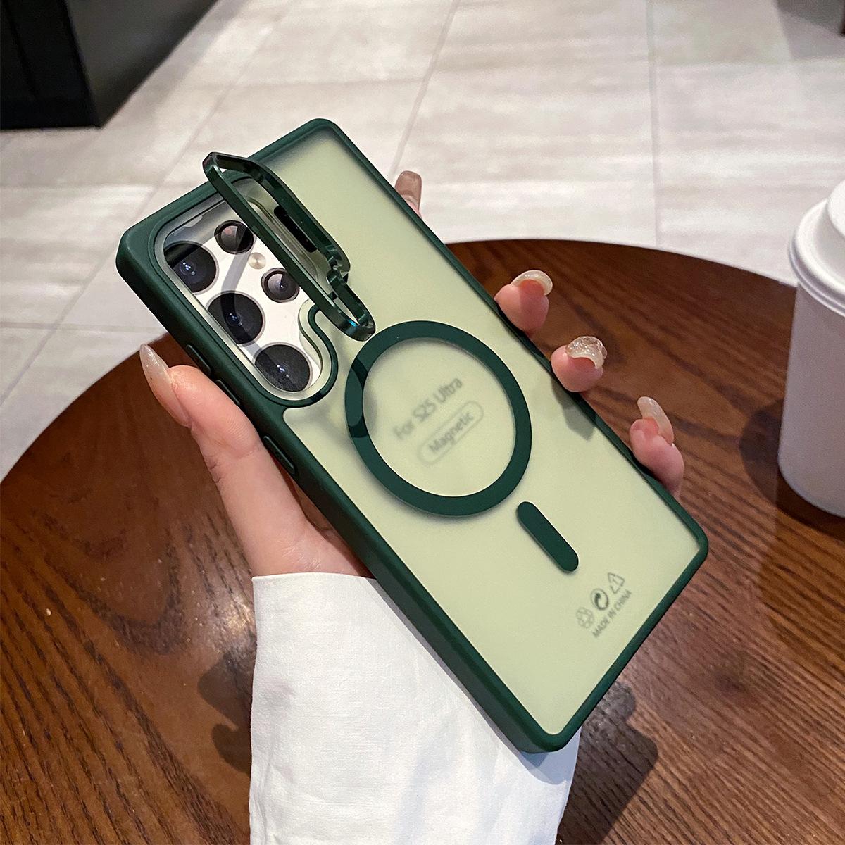 

Matte Skin Metallic Bracket Magnetic Phone Case for Apple Silicone for IPhone 16 Protective Case for Apple Magnetic Samsung A56