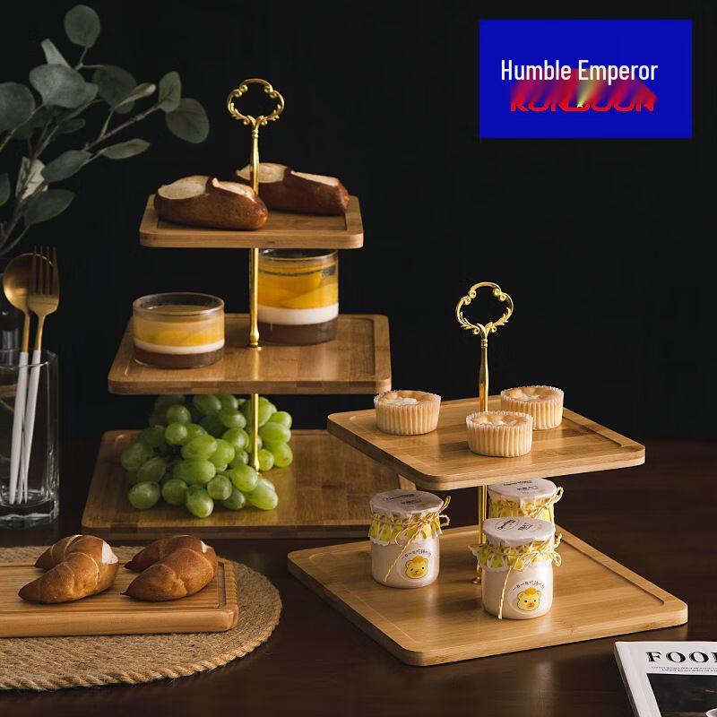 Qianxing 3-Tier Square Bamboo Wood Serving Platter (Set of 2)