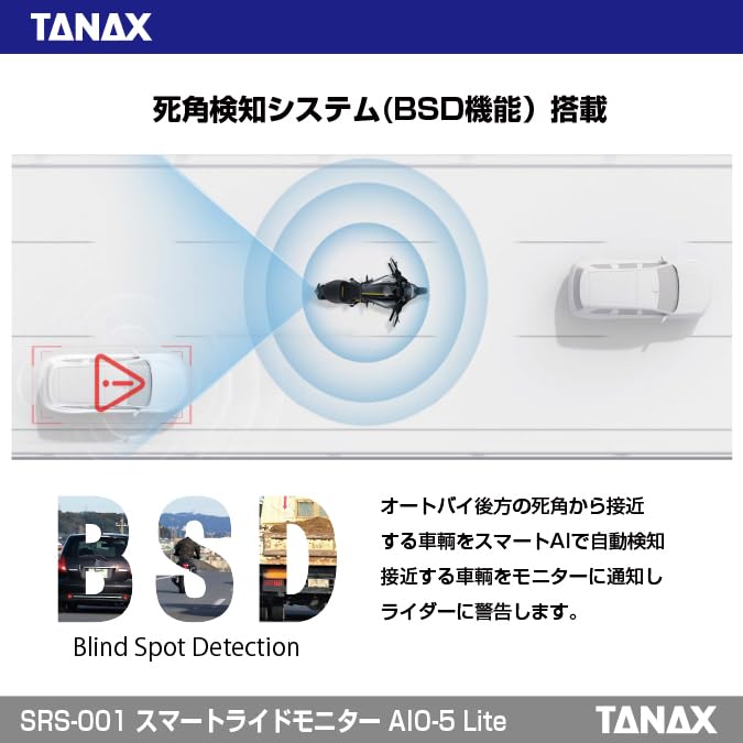 TANAX x CHIGEE Smart Ride Monitor Lite Dash Cam with Front and Rear Cameras compatible for outdoor use in Auto Wireless IPS IP67 SRS-001 AIO-5 (DFS