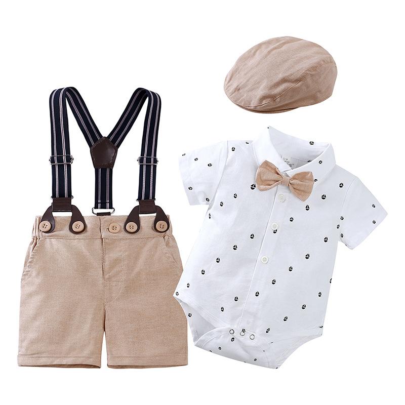 Summer Boys' Baby Gentleman Dress Printed Crawler Clothing Baby Triangle Ha Clothing