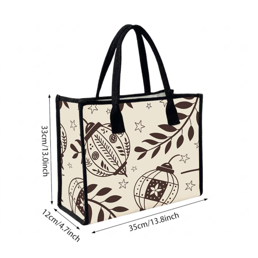 Christmas Pattern Tote Bag Casual Canvas Shopping Handbag for Daily Use