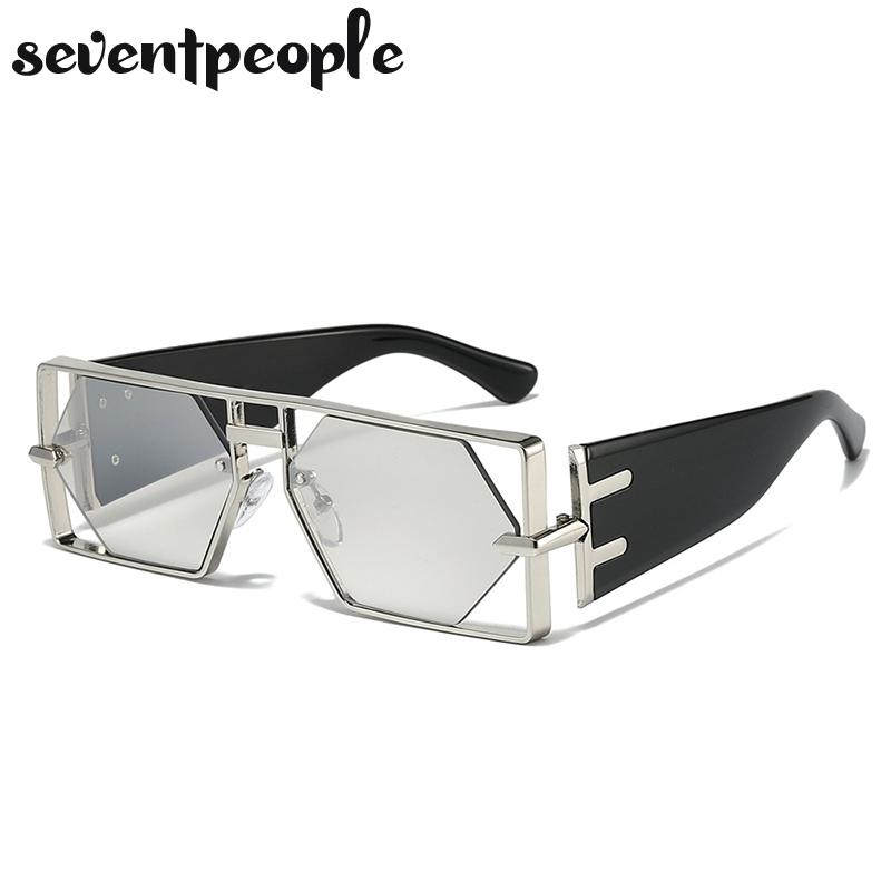 Vintage Punk Rectangle Sunglasses Women New  Luxury Brand Trendy Hollow Hexagon Lenses Double Beam Shades For Ladies UV400