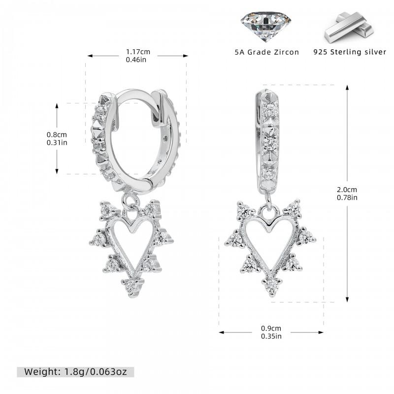 Sterling Hollow Heart Stud Earrings With Zircon Accents Sweet Punk Chic Ear Jewelry Women Men 925 Sterling Silver