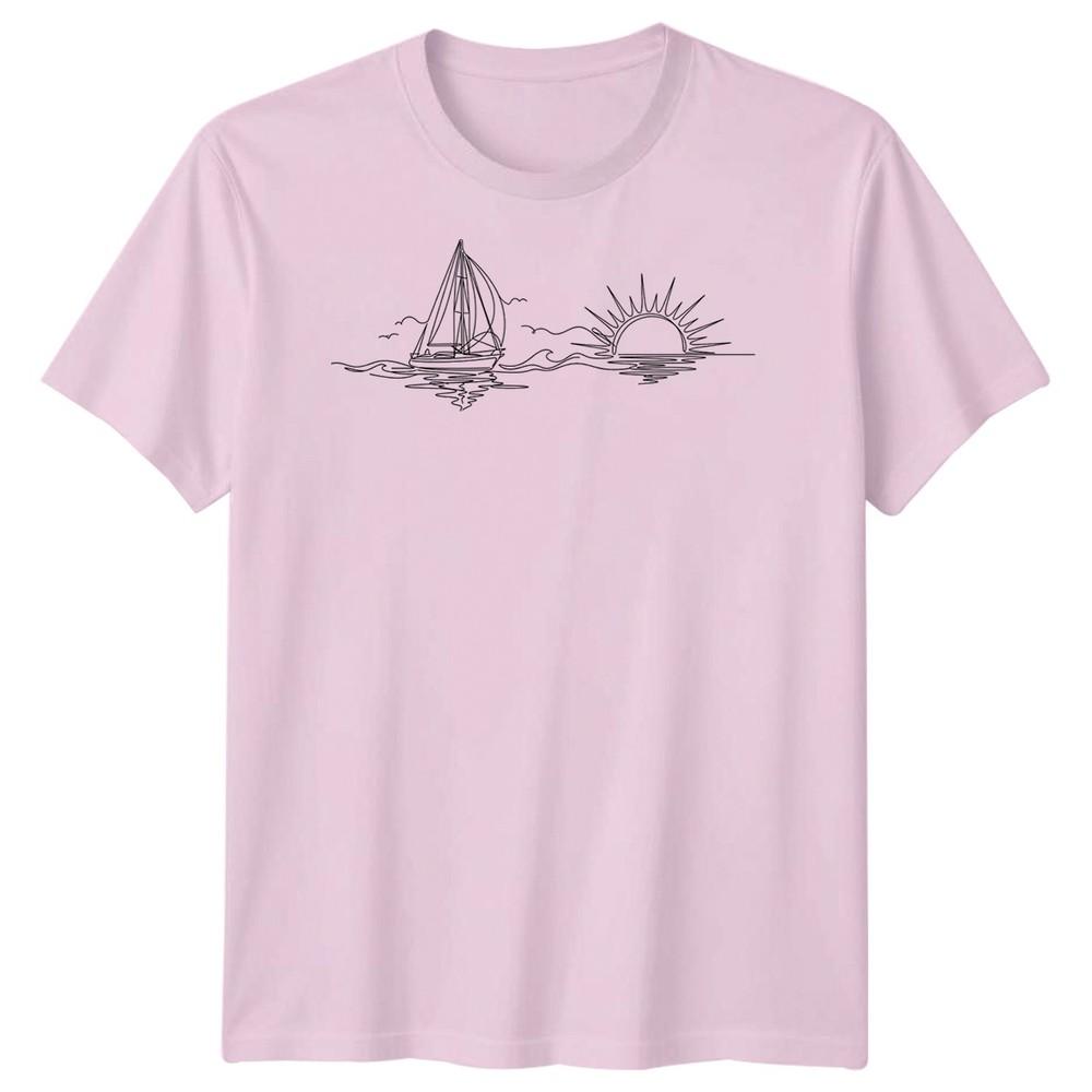 Segelboot Sonnenuntergang Segeln Reise Unisex T-Shirt Ozean Linienkunst
