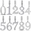 Copper Plated 0-9 Number Dangle Charm Bead Fitoriginal Bracelet Necklace Diy Women Jewelry