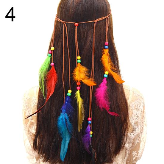 Fascia Boema da Donna con Piume di Pavone, Fascia per Capelli in Corda Intrecciata, Copricapo Hippie