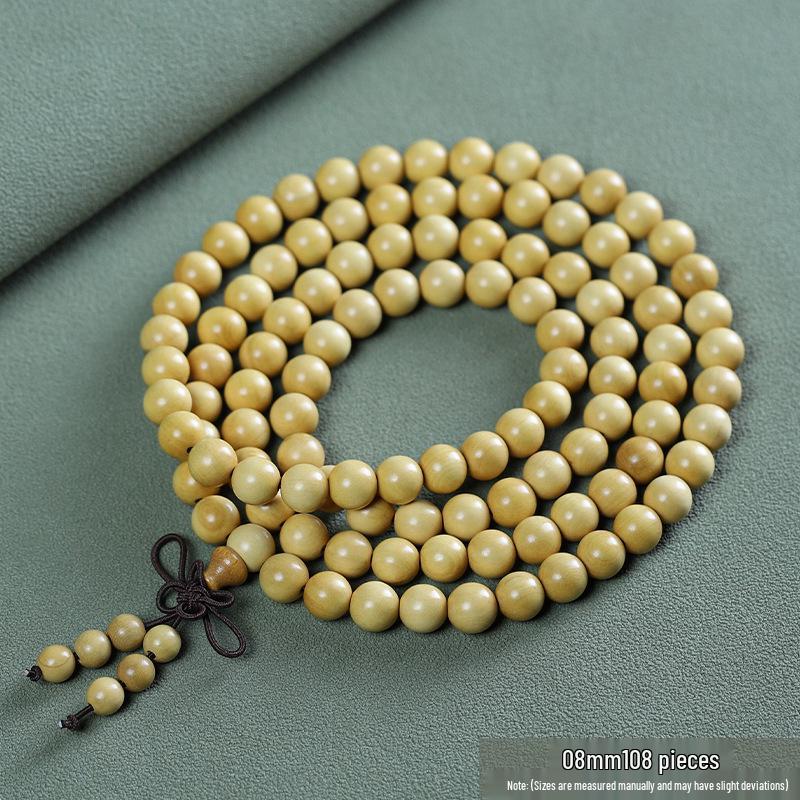 Small Leaf Boxwood Rosary: 108 Solid Wood Buddhist Beads Unisex Bracelet - High Density Sinking Wood