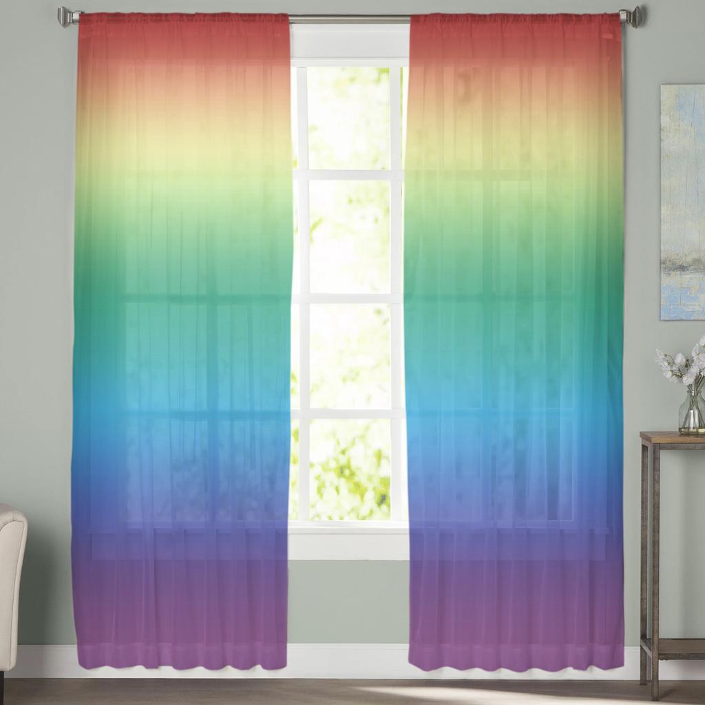 Rainbow Gradient Sheer Curtains For Living Room Bedroom Home Decor Kitchen Tulle For Windows Voile Drapes