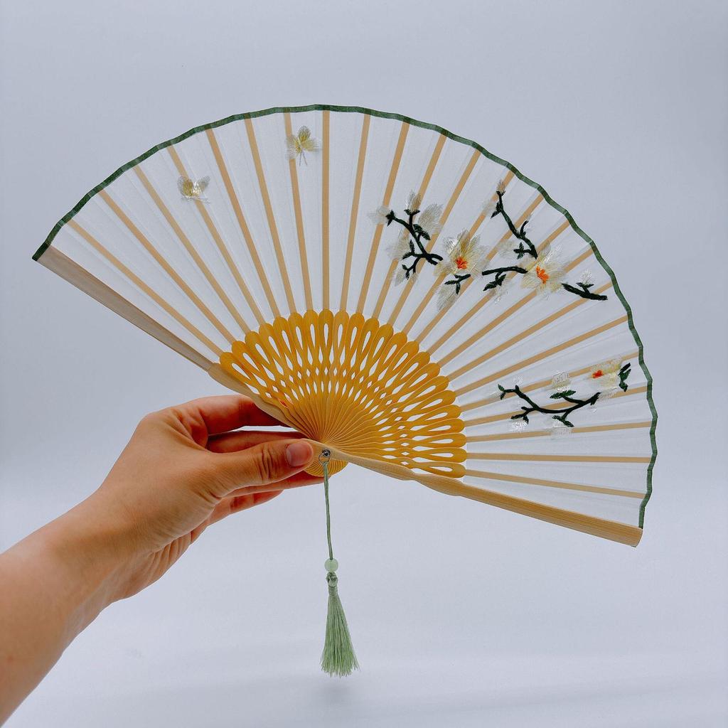 Old Changmen Suzhou Double-Sided Embroidery Folding Fan: Ancient Cheongsam Style for Women
