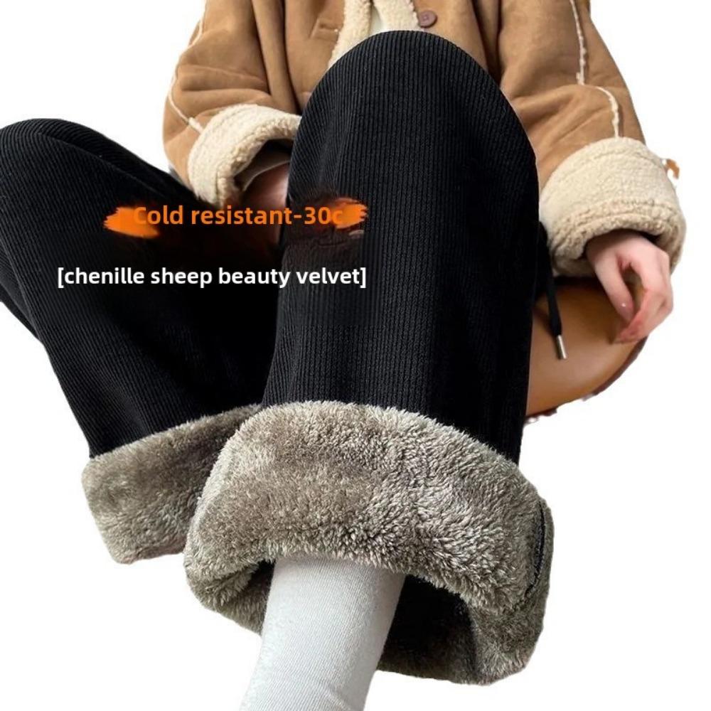 Pantaloni larghi imbottiti super spessi da donna, pantaloni casual larghi e dritti alti, autunnali e invernali