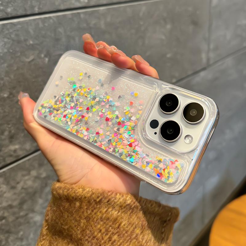 Glitter Star Love Quicksand Case for iPhone 16 15 14 Pro Max  Phone Cover Soft Clear Destellos Move Arena Funda Shell Girl