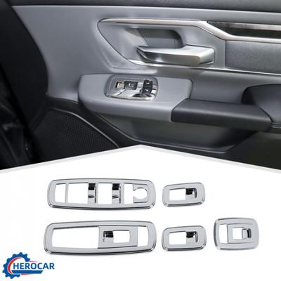 5x Window Lift Switch Button Cover Ring Trims Frame for Dodge Ram 1500 2018+ABS