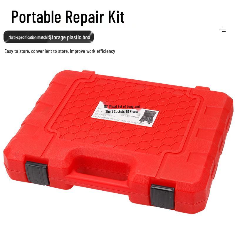 53-Piece 1/2" Heavy-Duty Impact Socket Set with Extended F-Handle and Electric/Pneumatic Hex Head Extension.