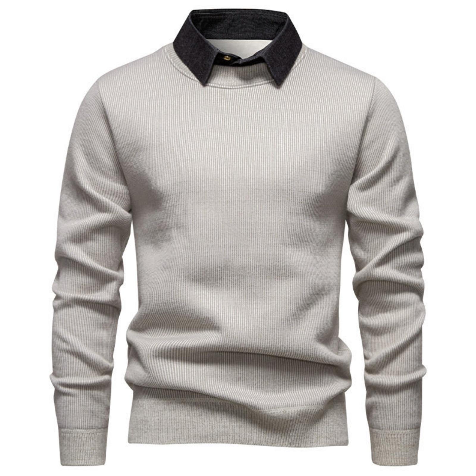 

Men s Casual Patchwork Fake Two-piece Knitted Inner Sweater, Men s Warm Lapel Shirt Sweater XL бежевый