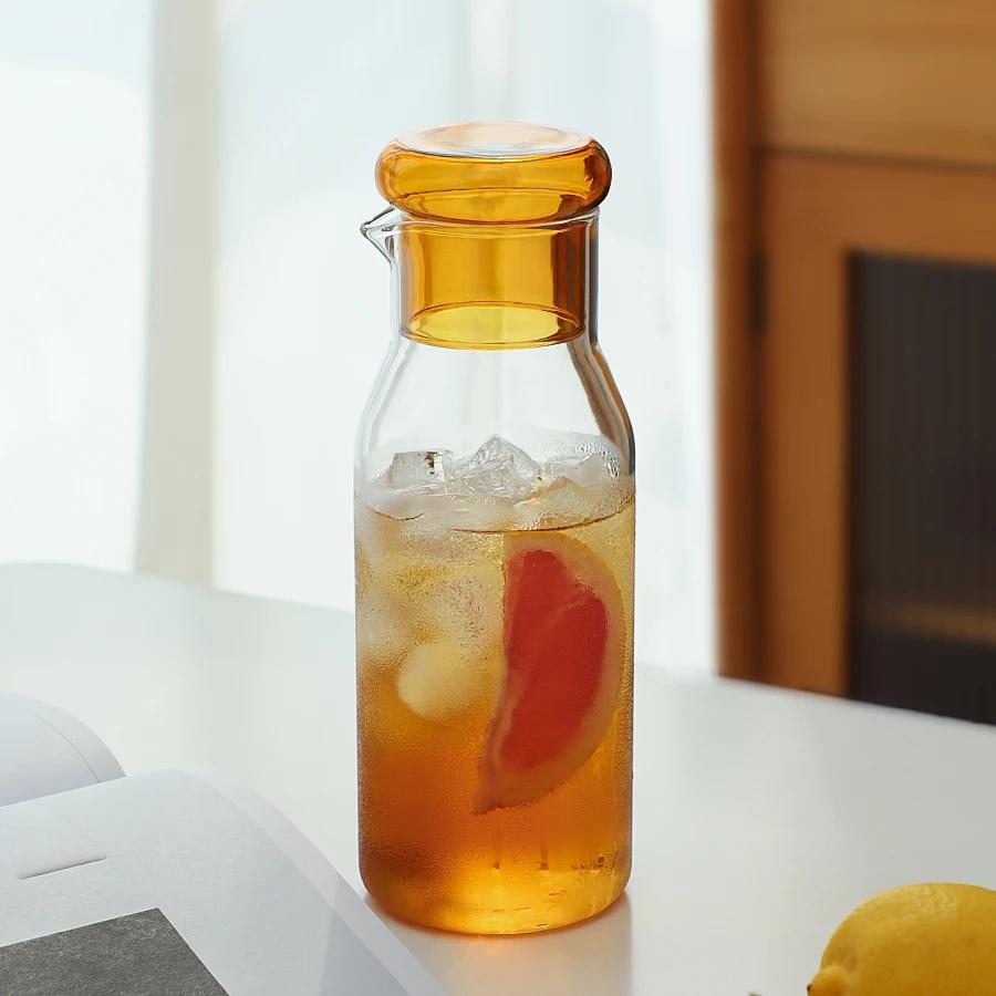 Minimalist Glass Water Bottle with Lid Home Use High Temperature Resistance Kitchen Drink Items Lemon Cold Water Kettle Jug Gift
